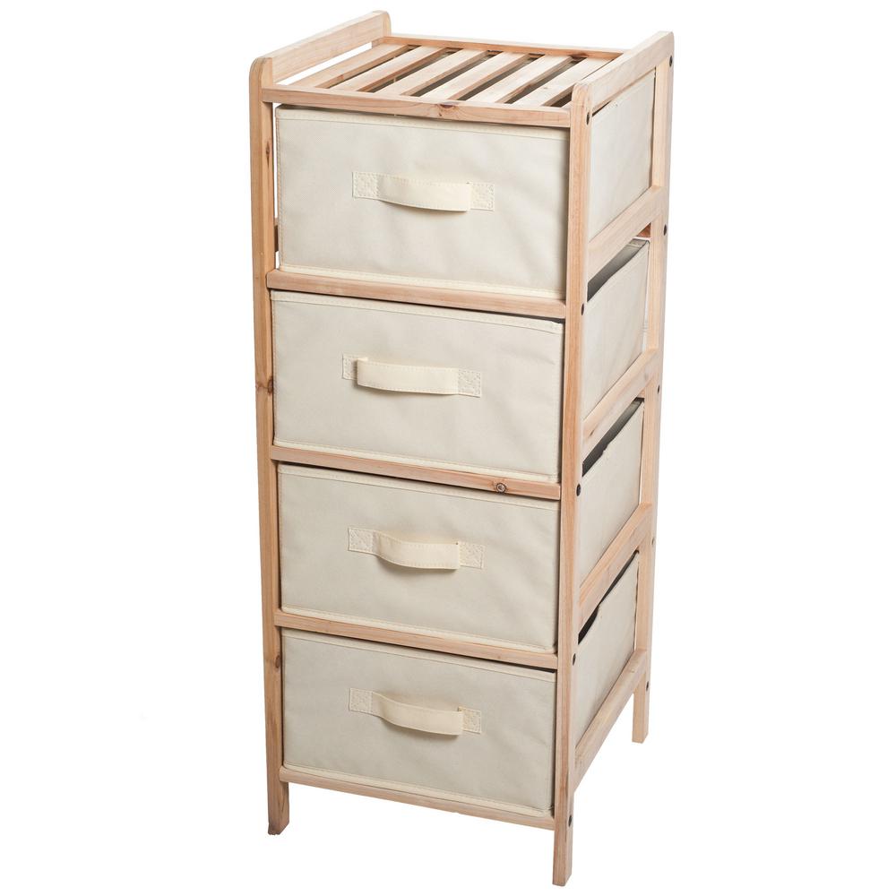 4-Tier Wooden Shelving Unit with Collapsible Fabric Drawers