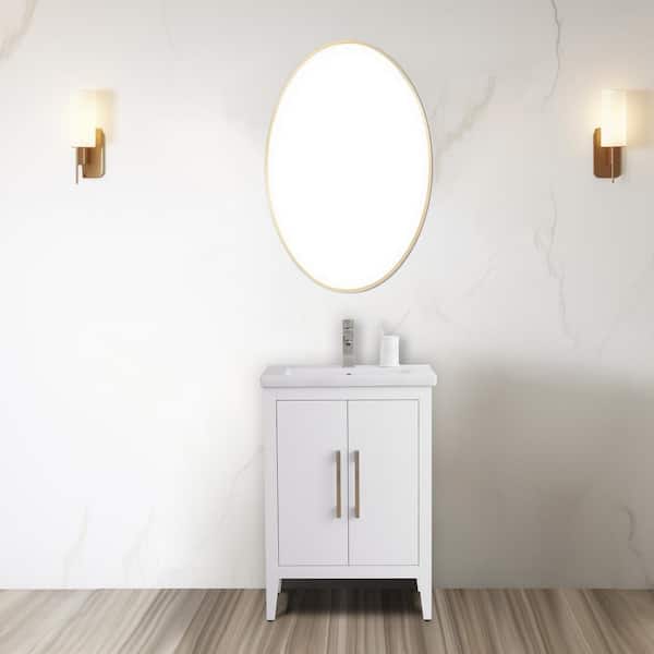 Vanity Art 24 in. W x 18.5 in D x 34 in. H Single Sink Bathroom Vanity Cabinet in White with Ceramic Top