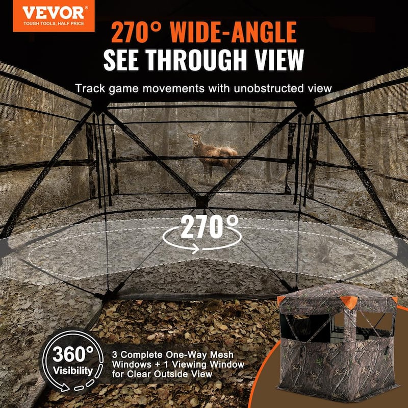 Hunting Blind, 288-Degree See Through Ground Blind, 6-7 Person Pop Up Deer Blind for Hunting with Carrying Bag, Portable