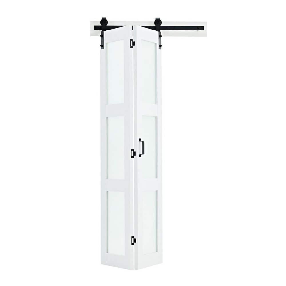 36 in. x 84 in. Bifold Barn Door, Hollow Core White MDF Bi-fold Door with Hardware and Tempered Glass for Bedroom price history on PriceWatchPro