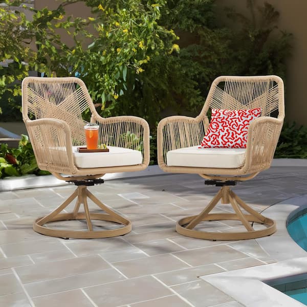 JOYSIDE Wicker Outdoor Patio Rocking Lounge Chair With Beige Cushion (1 ...