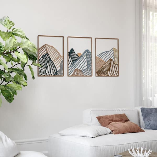 16.9 in. x 11.6 in. 3-Pcs Vibrant Colors Mountain Metal Wall Architectural Decor, Abstract Minimalist Wall Art for Home