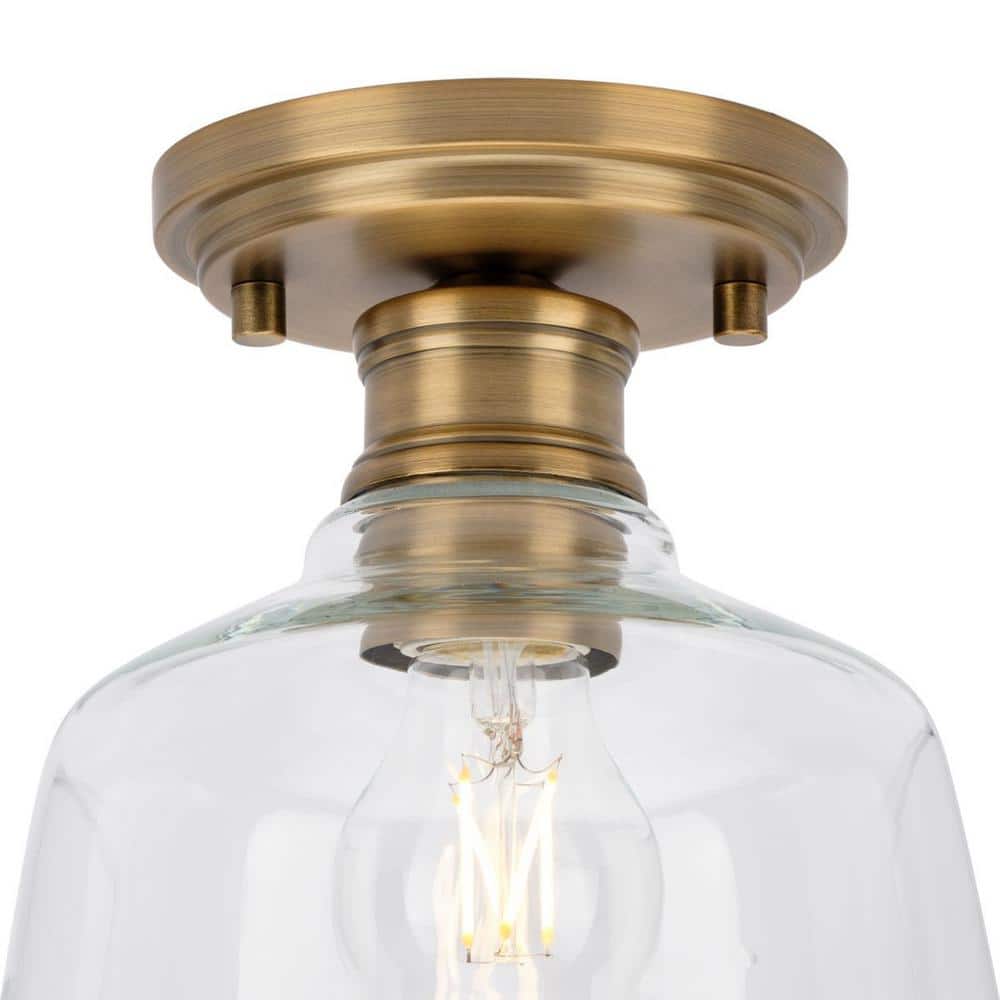 Vintage Brass and Clear Glass Semi-Flush Mount Light