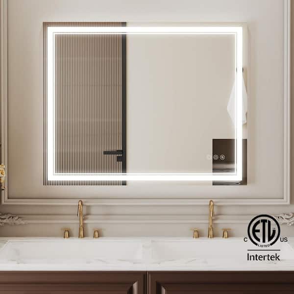 40 in. W x 32 in. H Bright Rectangular Frameless Anti-Fog LED Light Wall Bathroom Vanity Mirror in Tempered Glass