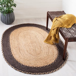 Natural Fiber Beige/Brown Doormat 3 ft. x 5 ft. Border Woven Oval Area Rug