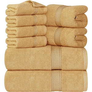 8-Piece Premium Towel with 2 Bath Towels, 2 Hand Towels and 4 Wash Cloths, 600 GSM 100% Cotton Highly Absorbent, Beige