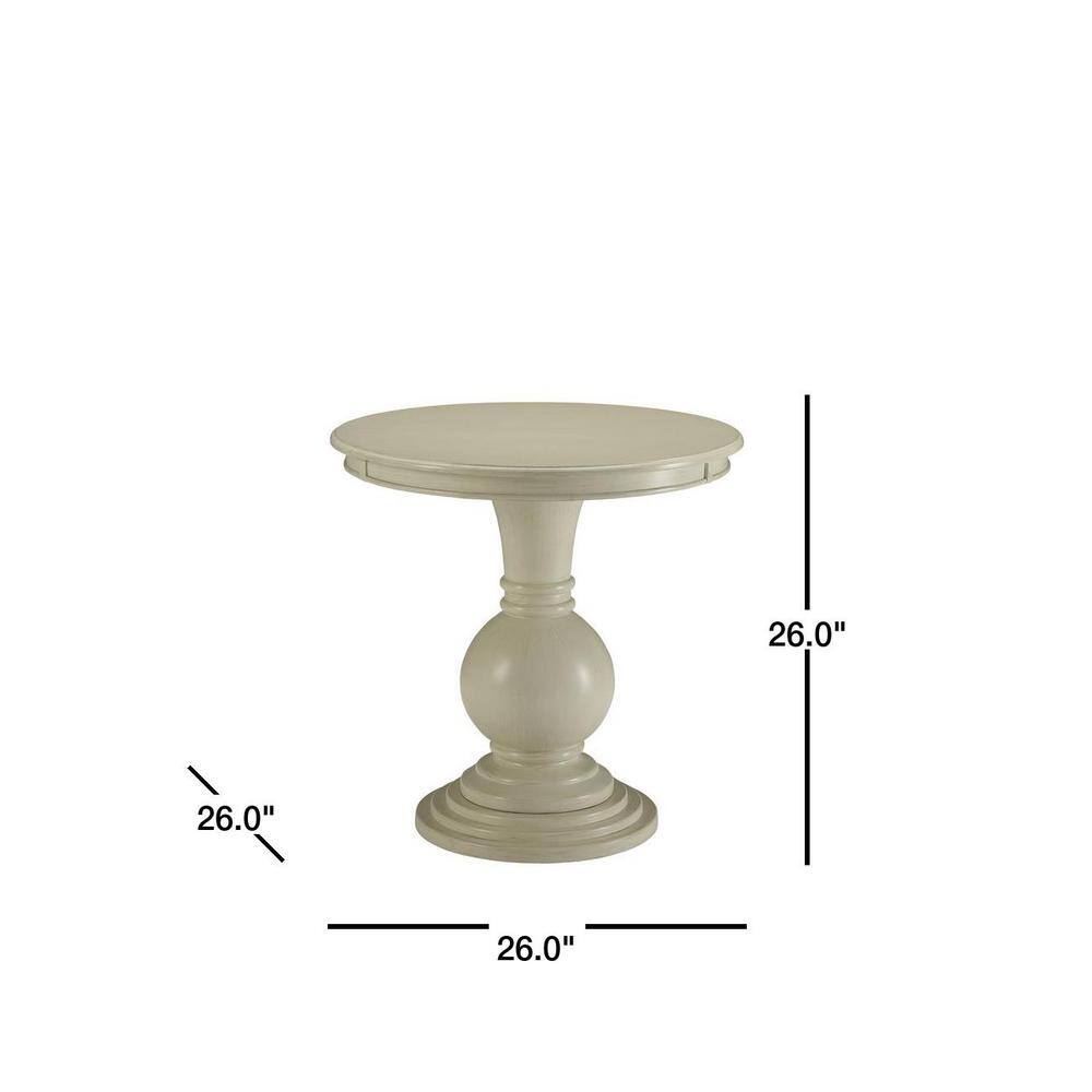 Elegant Antique White Round Pedestal End Table with Mirrored Glass Storage