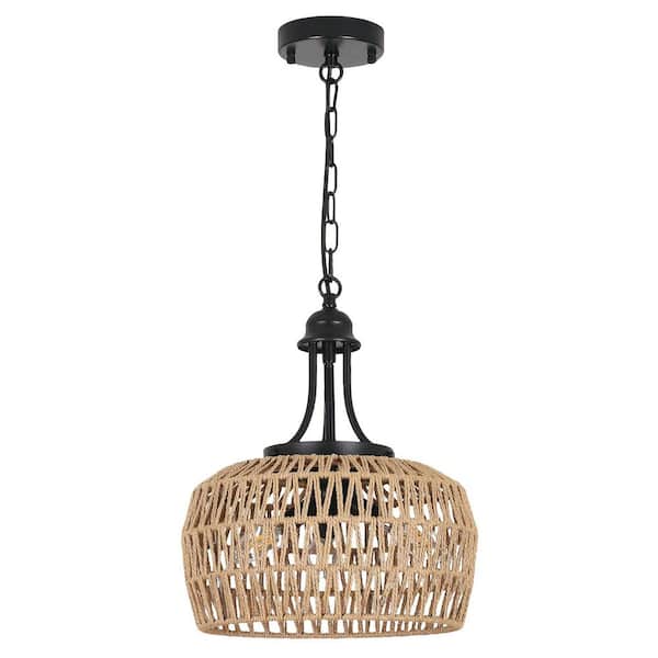 Caneo 13 in. 3-Light Woven Rattan Farmhouse Brown Chandelier Light With Woven Lampshade For Hallway, Island, Dining Room