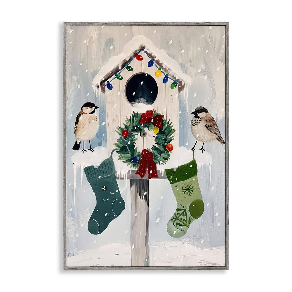 Festive Christmas Birdhouse by Arlington Prints 1-Piece Gray Framed Giclee Animal Art Print 24 in. x 16 in. price history on PriceWatchPro