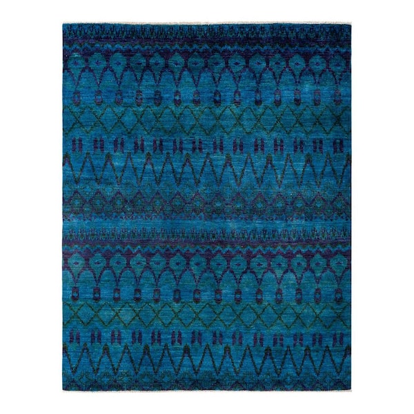 Solo Rugs Modern One-of-a-Kind Contemporary Blue 7 ft. 10 in. x 9 ft. 10 in. Overdyed Area Rug