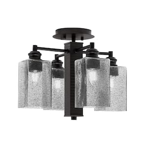 Albany 15 in. 4-Light Espresso Semi-Flush with Square Smoke Bubble Glass Shades