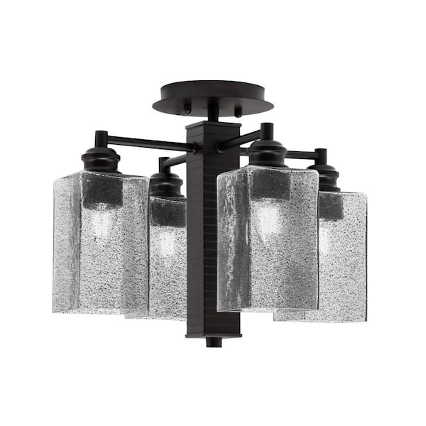 Unbranded Albany 15 in. 4-Light Espresso Semi-Flush with Square Smoke Bubble Glass Shades