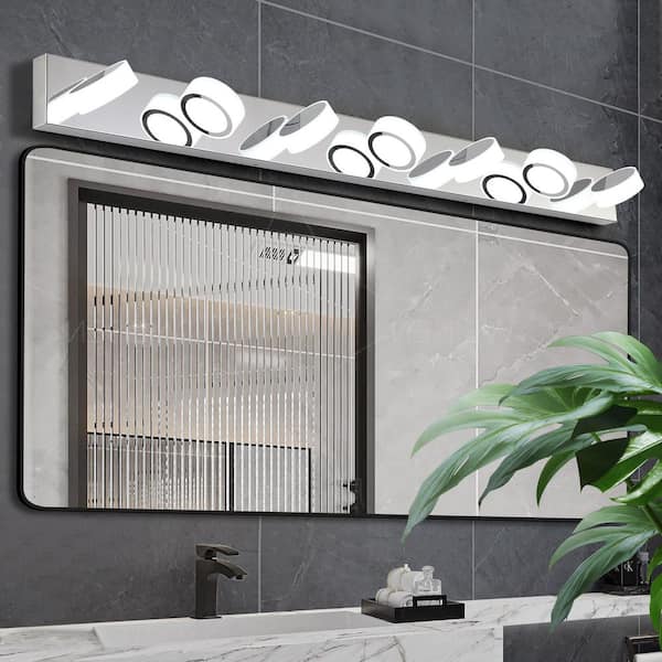 Byteany 52 in. 7-Light Chrome LED Vanity Light Fixture with Acrylic Light Shades