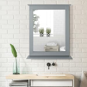 22.5 in. W x 27 in. H Rectangular Framed Wall-Mounted Bathroom Vanity Mirror Gray Shelf Makeup Mirror Multipurpose