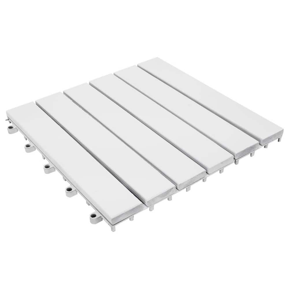 Afoxsos 11.8 in. x 11.8 in. White Square Acacia Wood Interlocking ...