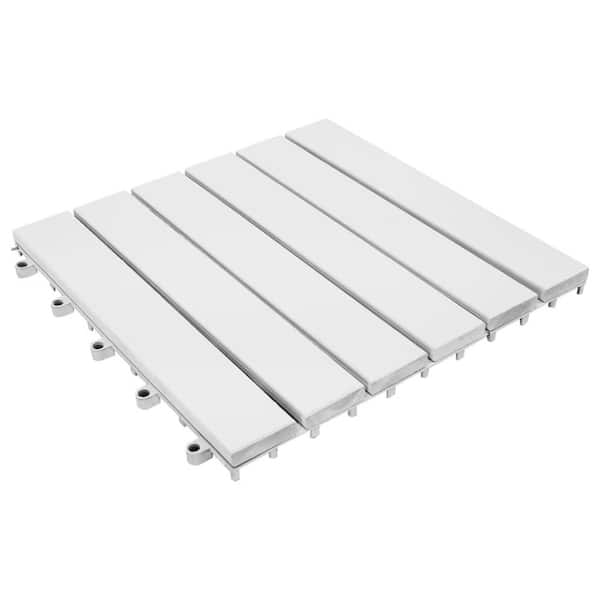 Afoxsos 11.8 in. x 11.8 in. White Square Acacia Wood Interlocking Flooring Tiles Decking Tiles (Pack of 10)