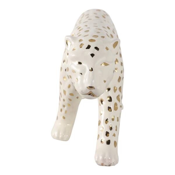 Liv & Skye White/Gold 14.25 in. x 7.25 in. Stoneware Walking