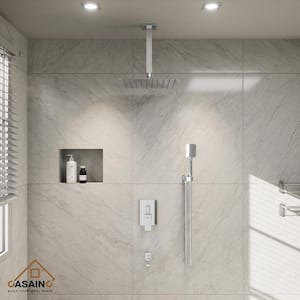 3-Spray Patterns 10 in. Ceiling Mount Dual Shower Heads with Hand Shower & Tub Spout in Chrome (Valve Included)