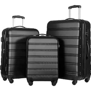 Black 3-Piece Expandable ABS Hardside Spinner Luggage Set with TSA Lock