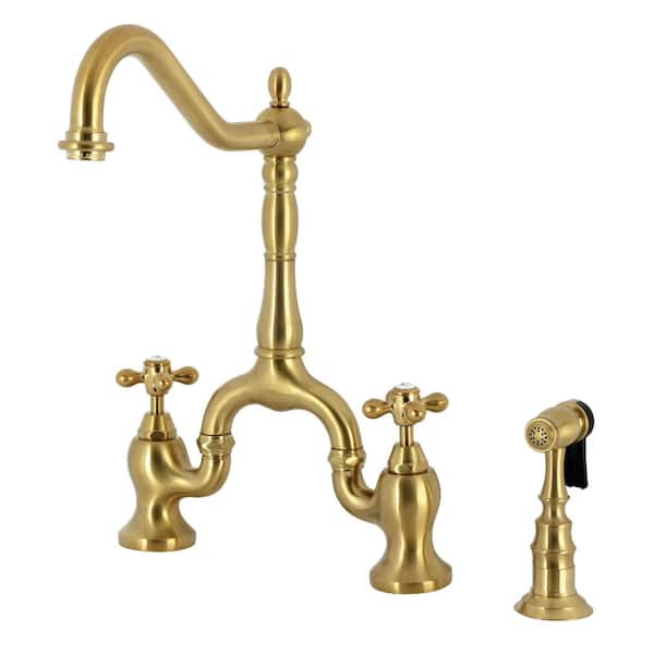 English Country 2-Handle Bridge Kitchen Faucet in Brushed Brass