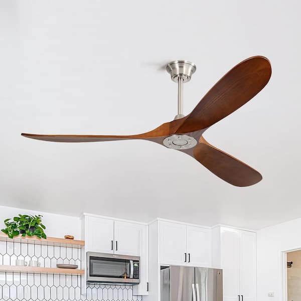 MODERN HABITAT 60 in. Indoor Downrod Mount Walnut Solid Wood Blades Standard Ceiling Fan with Remote 6-Speed, DC Motor Reversible