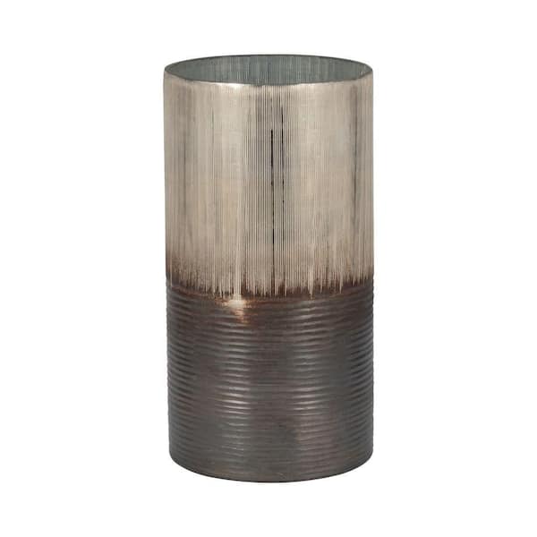 Liv & Skye 13 in. Silver Glass Metallic Two-Tone Decorative Vase