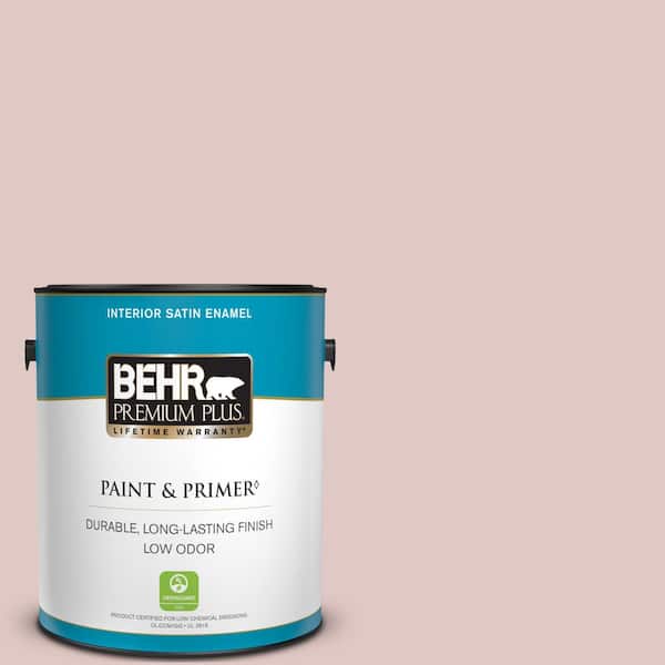 BEHR PREMIUM PLUS 1 gal. #160E-2 Pink Water Satin Enamel Low Odor Interior Paint & Primer
