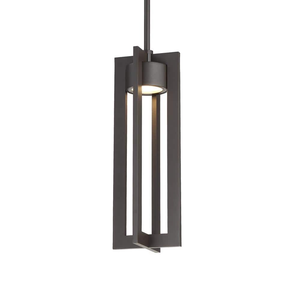 Mid-Century Modern Bronze LED Outdoor Pendant with White Glass