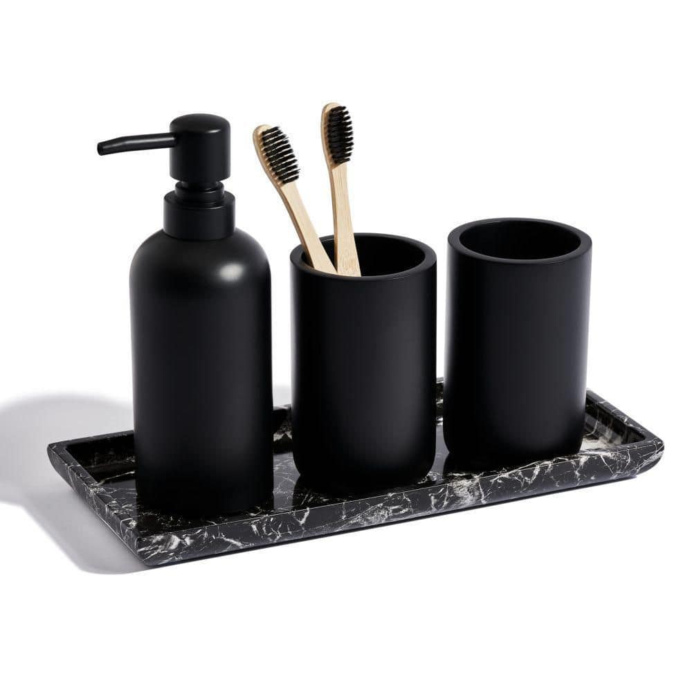  Essentra Home Matte Black Bathroom Accessory Set. Complete Set  Includes: Soap Dispenser with Gold Pump, Toothbrush Holder, Tumbler, and  Soap Dish : Home & Kitchen