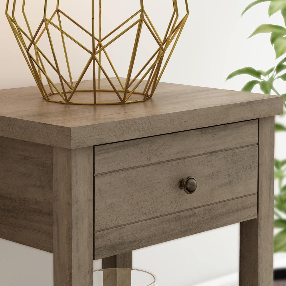 Knotty Gray Oak Rectangular Accent Table with Storage