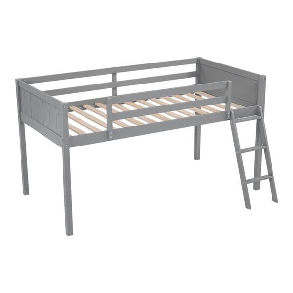 Harper & Bright Designs Gray Full Size Wood Low Loft Bed with Sloping ...