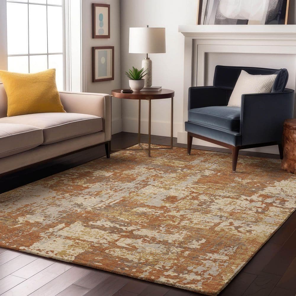 Mayfield Premium Machine Washable Abstract AMF1008 Copper 8 ft. x 10 ft. Area Rug price history on PriceWatchPro