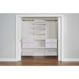 Genevieve 6 ft. White Adjustable Closet Organizer Double Long Hanging Rod with 2 Shoe Racks, 6 Shelves and 4 Drawers