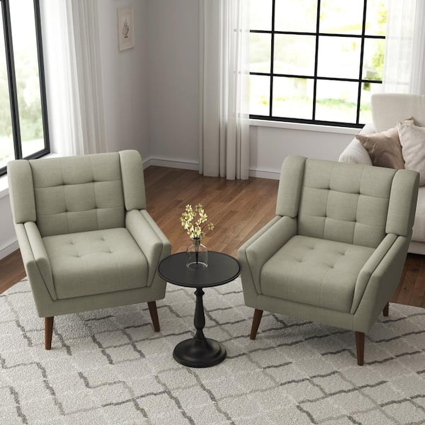 Uixe Beige, Gray Linen Upholstered Armchair with Wood Frame (Set of 2)