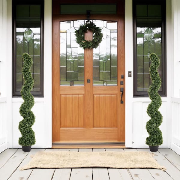 5 ft. Artificial Green Boxwood Spiral Topiary Tree in Potted (2-Pack)