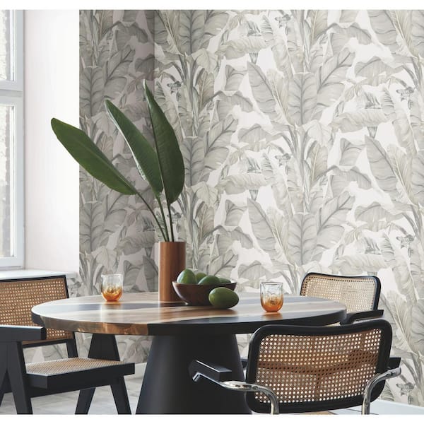 60.75 sq.ft. Cream Banana Leaf Wallpaper
