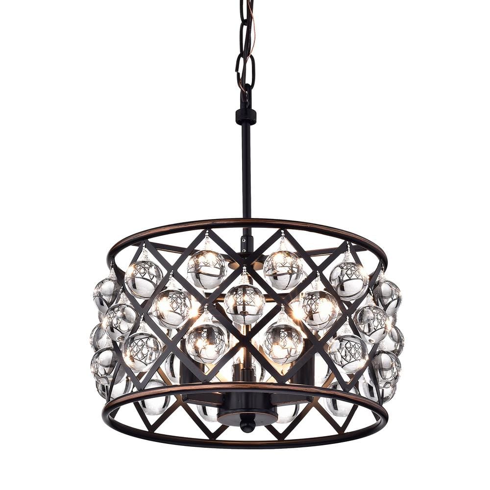 Edvivi Azha 3-Light Glam Oil Rubbed Bronze Drum Pendant with Crystal ...