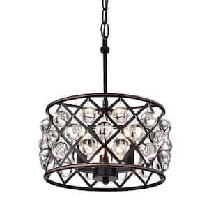 Azha 3-Light Glam Oil Rubbed Bronze Drum Pendant with Crystal Spheres