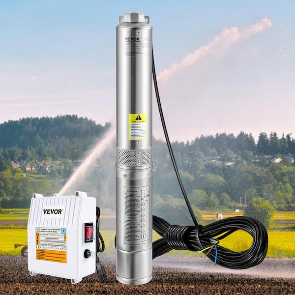 Deep Well Submersible Pump 37GPM 3 HP 640 ft. Head Water Pump with 33 ft. Cord External Control Box for Home Irrigation