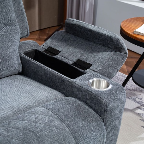 Taupe Extended Footrest and Extra Wide Comfort Chenille Power Lift Recliner with Armrest Storage, Massage&Heating