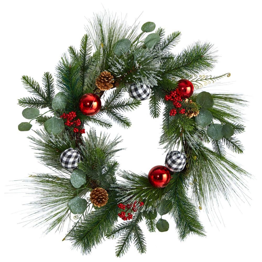 Christmas Wreath, Wagon Wheel Wreath, Pinecone Red Berries