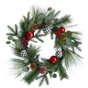 24 in. Unlit Berry and Pinecone Artificial Christmas Wreath with Ornaments
