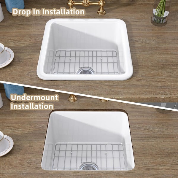 Zeafive Arco 18 in. White Bar Sink Drop-In / Undermount Dual Mount