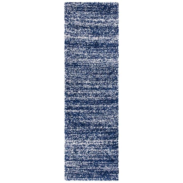 Hudson Shag 2 ft. x 6 ft. Navy/Ivory Solid Marle Runner Rug