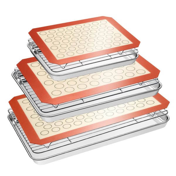 Grill Pans 9-Piece Stainless Steel Baking Sheet Pan Set with Cooling Racks and Silicone Mats, Heavy Duty