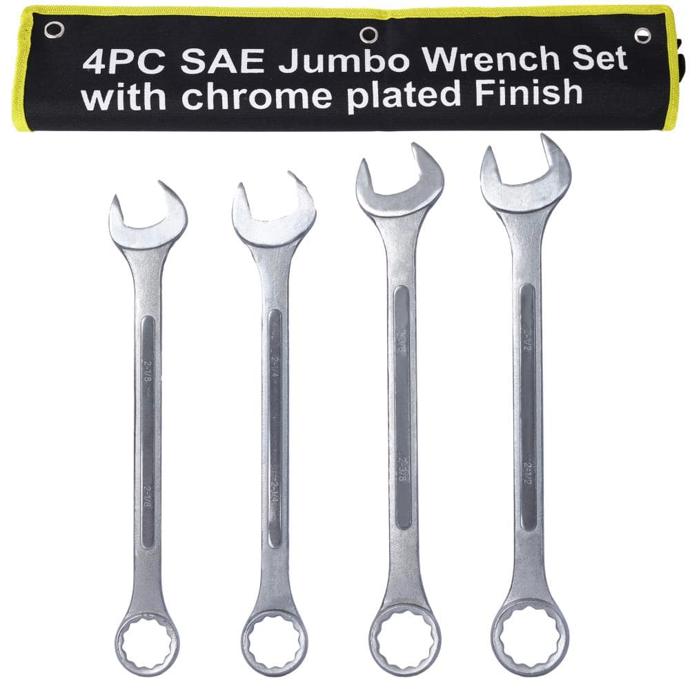 4-Piece SAE Jumbo Combination Wrench Set, Extra Large 2-1/8 to 2-1/2 in., Chrome Plated Steel with Storage Bag price history on PriceWatchPro