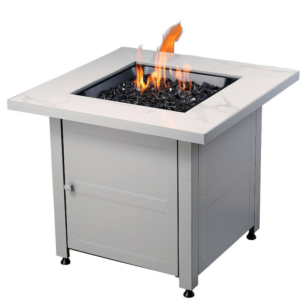 Gray Faux Marble Gas Fire Pit Table with Steel Base