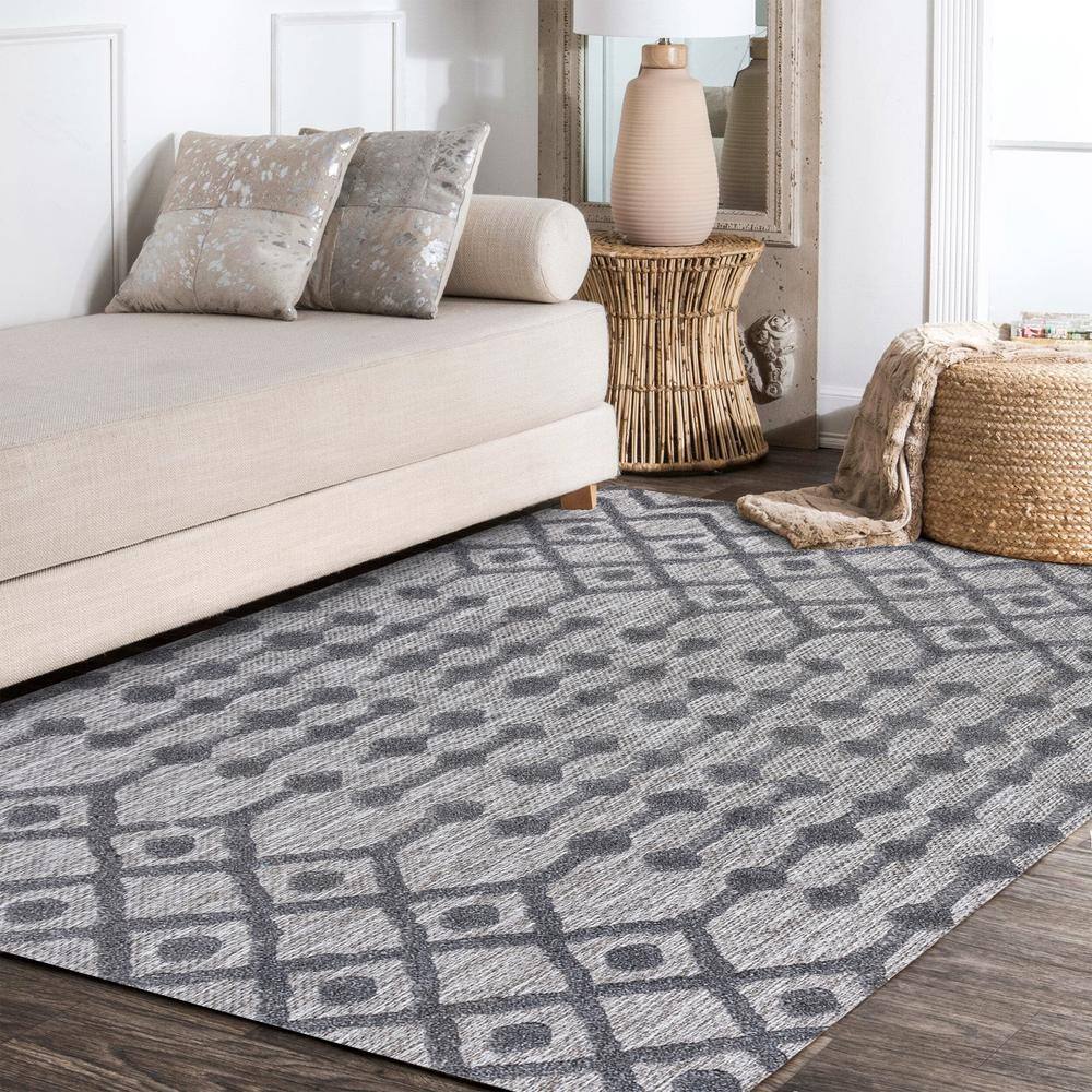 Handmade Reversible Dark Gray Geometric 8' x 10' Synthetic Area Rug