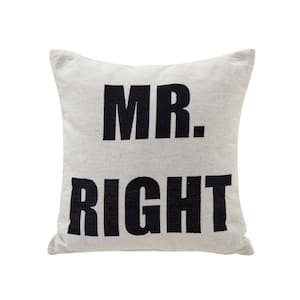 Mr. Right Ivory Geometric Polyester 17 in. x 17 in. Throw Pillow