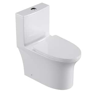 1-piece 0.8/1.28 GPF Dual Flush Elongated Toilet in White 12'' Rough-In with Seat Included